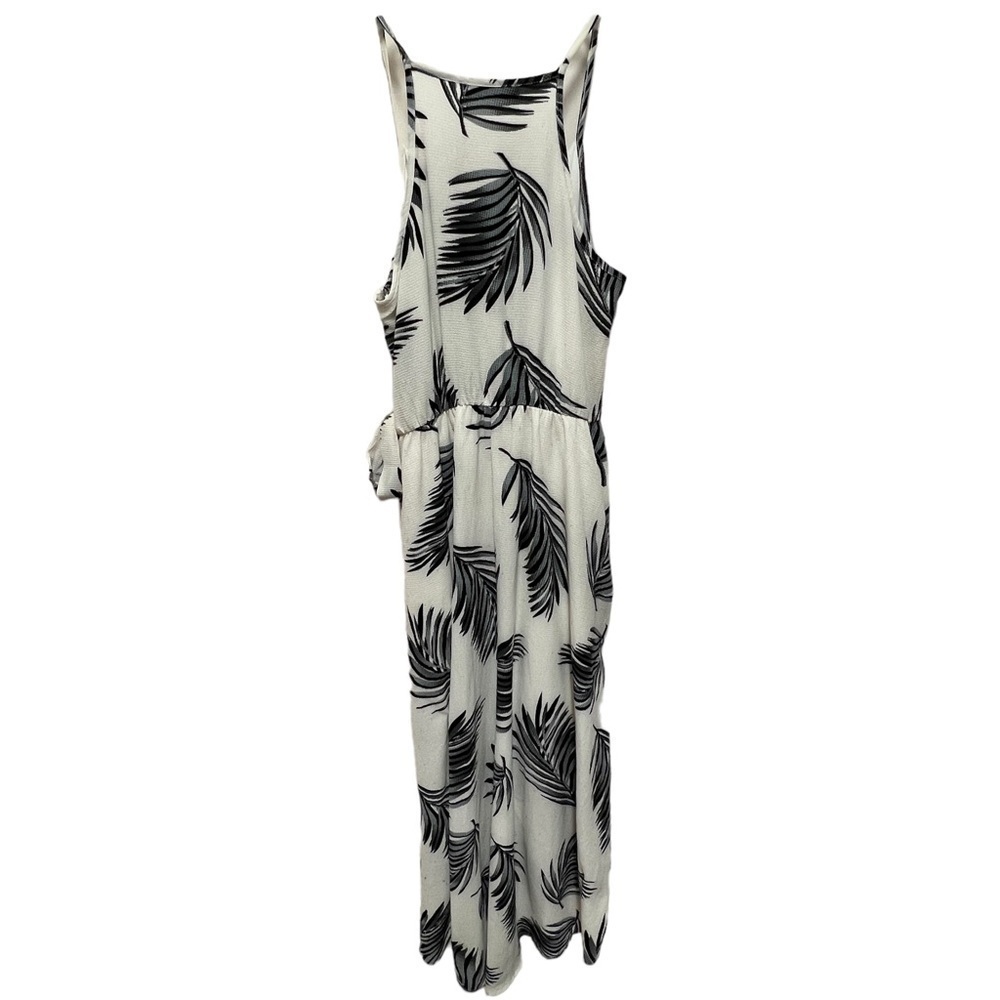 Womens Palm Leaf Wrap Midi Dress Medium Tropical Beach Vacation Resort Tie Waist - Picture 9 of 17